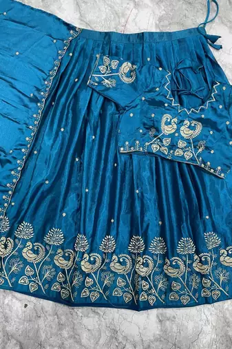 Blue Womens Lehenga Choli with Embroidered Dupatta