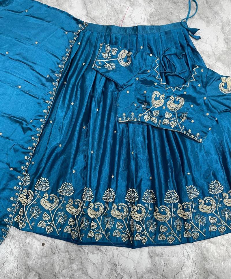 Blue Womens designer Lehenga Choli with Embroidered Dupatta