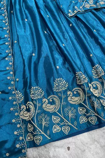 Blue Womens Lehenga Choli with Embroidered Dupatta