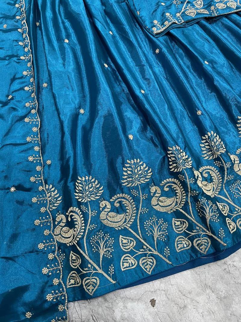 Blue Womens designer Lehenga Choli with Embroidered Dupatta