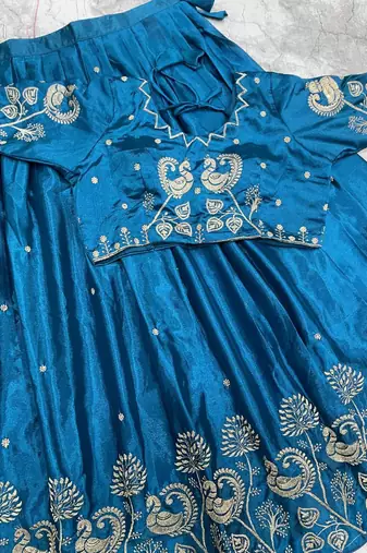 Blue Womens Lehenga Choli with Embroidered Dupatta