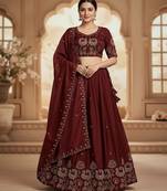 Maroon Womens designer Lehenga Choli with Embroidered Dupatta