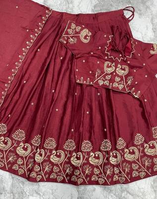 Maroon Womens Lehenga Choli with Embroidered Dupatta 2