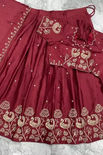 Maroon Womens designer Lehenga Choli with Embroidered Dupatta