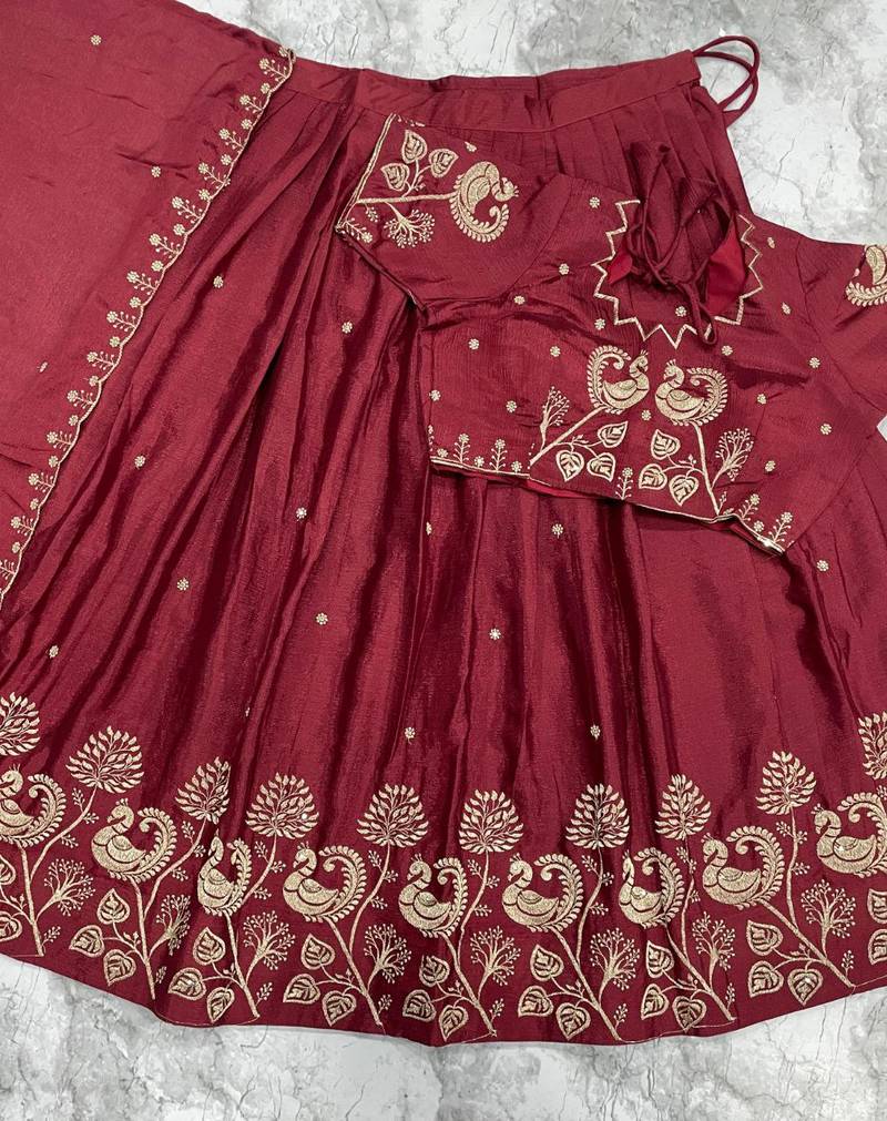 Maroon Womens designer Lehenga Choli with Embroidered Dupatta