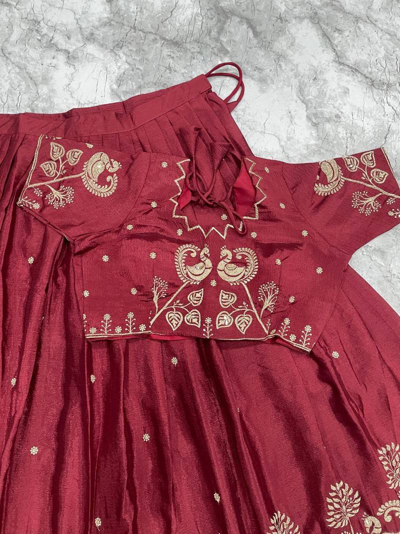 Maroon Womens designer Lehenga Choli with Embroidered Dupatta