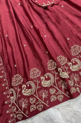 Maroon Womens designer Lehenga Choli with Embroidered Dupatta