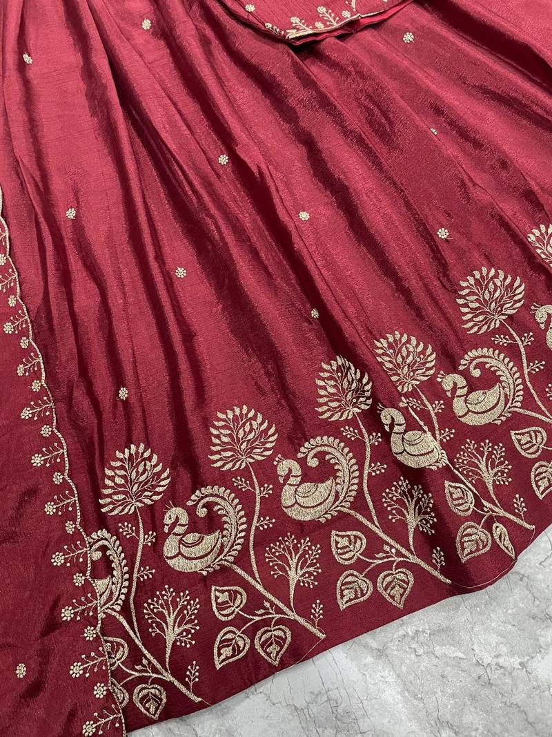 Maroon Womens designer Lehenga Choli with Embroidered Dupatta