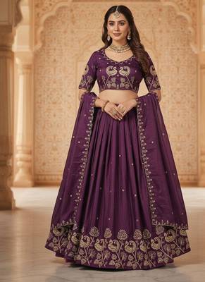 Wine Womens Lehenga Choli with Embroidered Dupatta 1