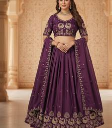 Wine Womens Lehenga Choli with Embroidered Dupatta