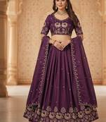 Wine Womens Lehenga Choli with Embroidered Dupatta