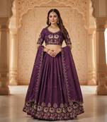 Wine Womens designer Lehenga Choli with Embroidered Dupatta