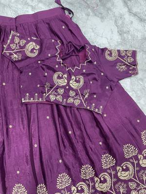 Wine Womens Lehenga Choli with Embroidered Dupatta 3