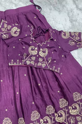 Wine Womens  Lehenga Choli with Embroidered Dupatta