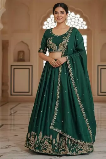 Green Womens embroidered designer Lehenga Choli Set