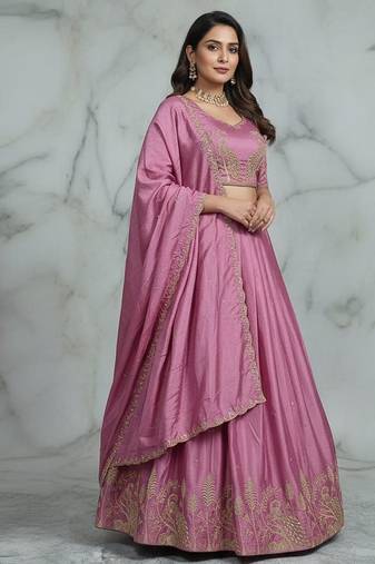 Pink Womens embroidered designer Lehenga Choli Set