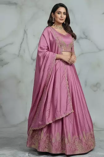 Pink Womens embroidered designer Lehenga Choli Set