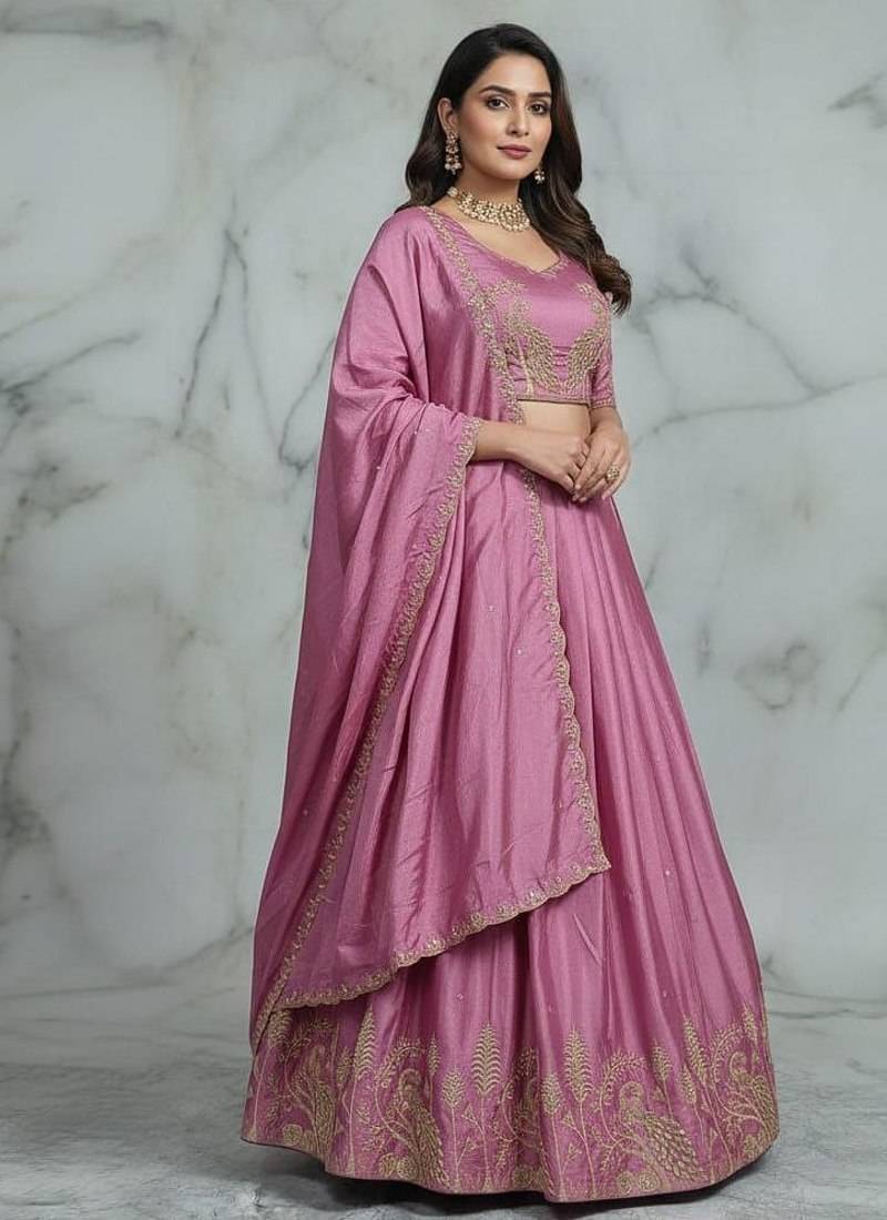 Pink Womens embroidered designer Lehenga Choli Set