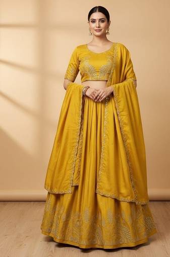Yellow Womens embroidered designer Lehenga Choli Set