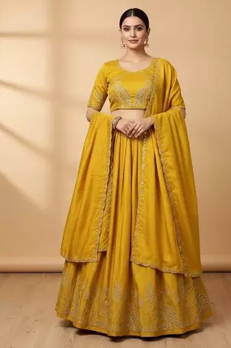 Yellow Womens embroidered designer Lehenga Choli Set