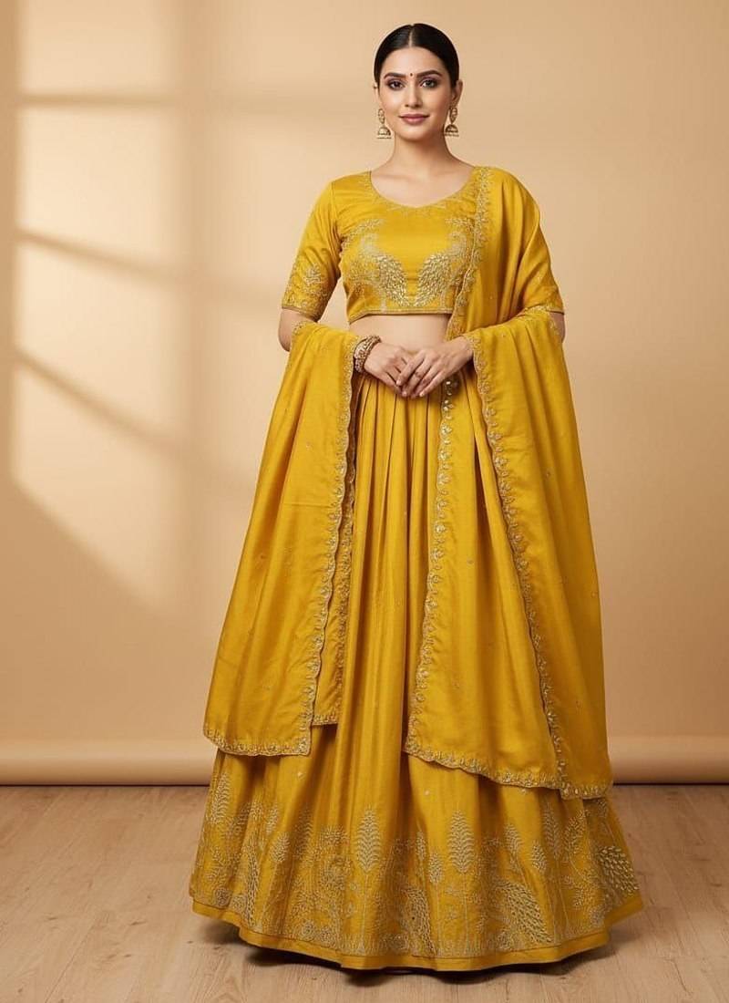 Yellow Womens embroidered designer Lehenga Choli Set