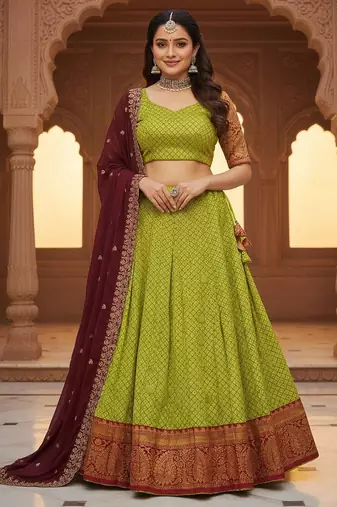 Parrot Green  Womens embroidered designer Lehenga Choli Set