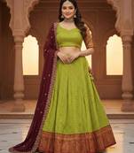 Parrot Green Womens embroidered Lehenga Choli Set