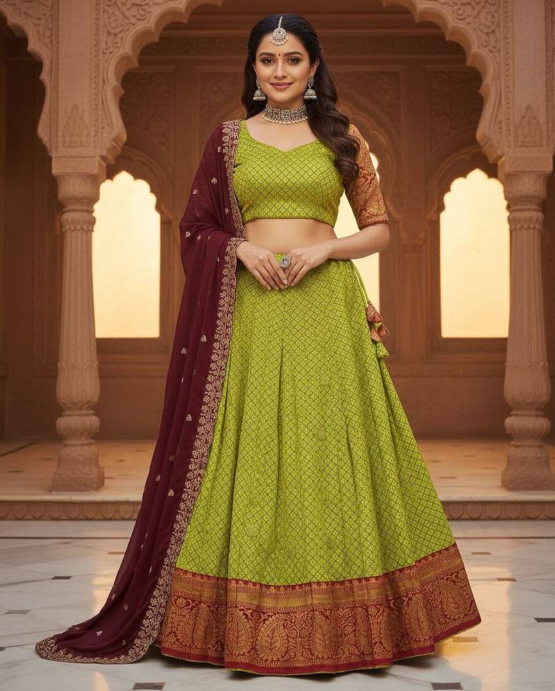 Parrot Green  Womens embroidered designer Lehenga Choli Set