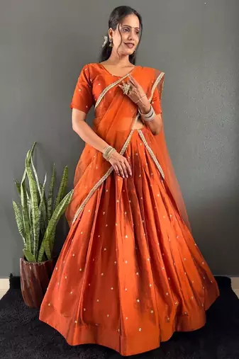 Orange Stylist South style Lehenga Choli Set