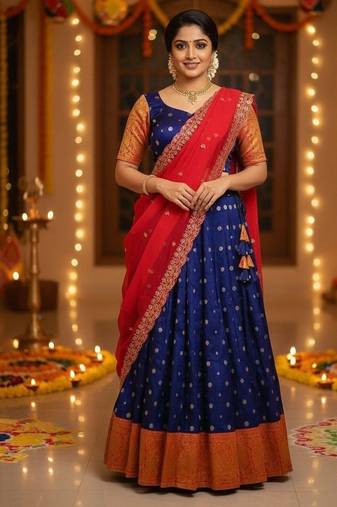 Blue Stylist South style Lehenga Choli Set