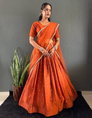 Orange Stylist South style Lehenga Choli Set 2