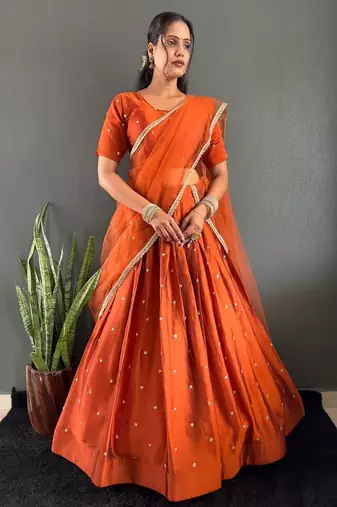 Orange Stylist South style Lehenga Choli Set