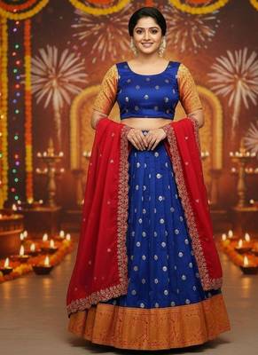 Blue Stylist South style Lehenga Choli Set 2