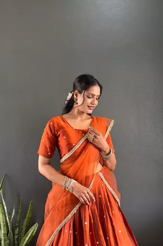 Orange Stylist South style Lehenga Choli Set