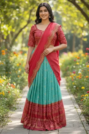 Sky Blue heavy foil print Work Lehenga Choli Set