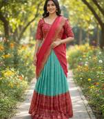 Sky Blue heavy foil print Work Lehenga Choli Set
