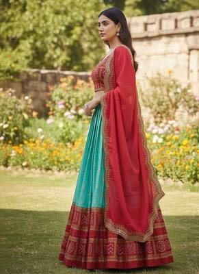Sky Blue heavy foil print Work Lehenga Choli Set 2