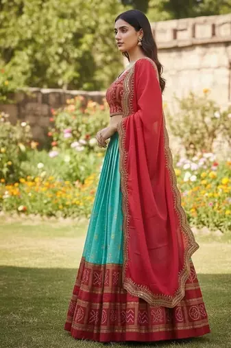 Sky Blue heavy foil print Work Lehenga Choli Set