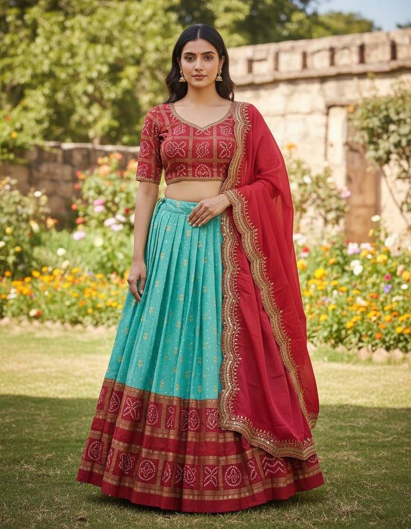 Sky Blue heavy foil print Work Lehenga Choli Set