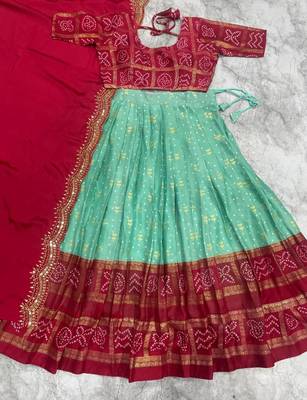 Sky Blue heavy foil print Work Lehenga Choli Set 4