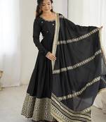 Women black chinon silk thread sequin anarkali suit