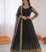 Women black net thread sequin anarkali suit