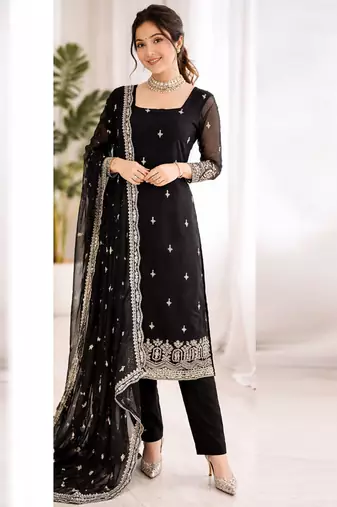 Women black georgette thread with sequin salwar suit
