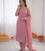 Women pink georgette thread with sequin salwar suit