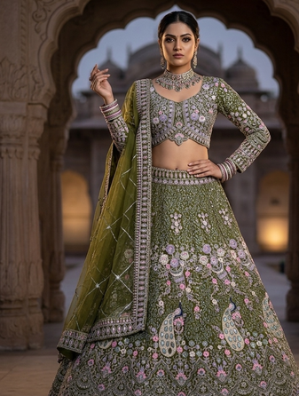 MAHENDI BUTTERFLY NET PARTY WEAR EMBROIDERY LEHNGHA CHOLI