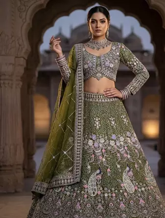 MAHENDI BUTTERFLY NET PARTY WEAR EMBROIDERY LEHNGHA CHOLI