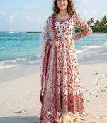 Women off white georgette thread with sequin anarkali suit