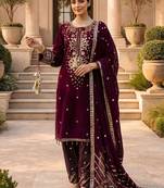 Women wine roman silk thread sequin salwar suit