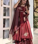 Women maroon fendy silk thread sequin palazzo suit