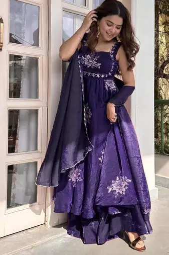 Women violet fendy silk thread sequin palazzo suit
